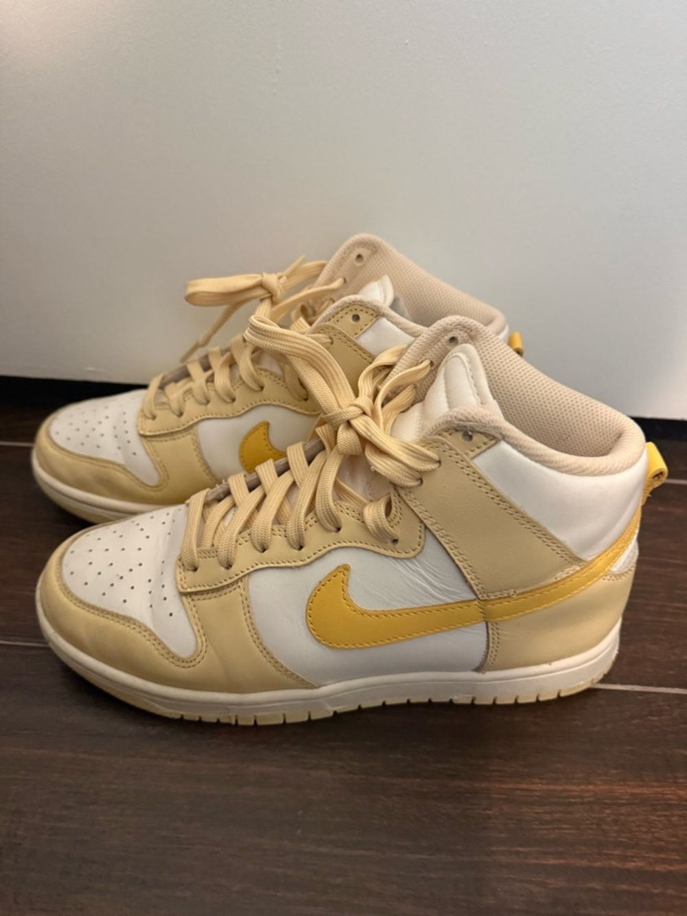 Nike Women's Dunk High Top Sneakers in Cream and Yellow